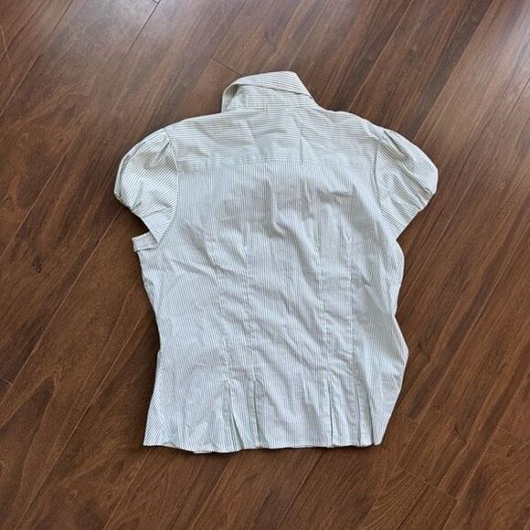 Willi Smith XL green and white striped short-sleeve button-down blouse - Picture 2 of 3